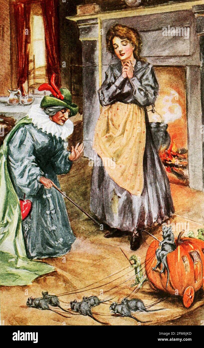 Cinderella and the Fairy Godmother by Kate Abelmann, illustration, 1913 Stock Photo