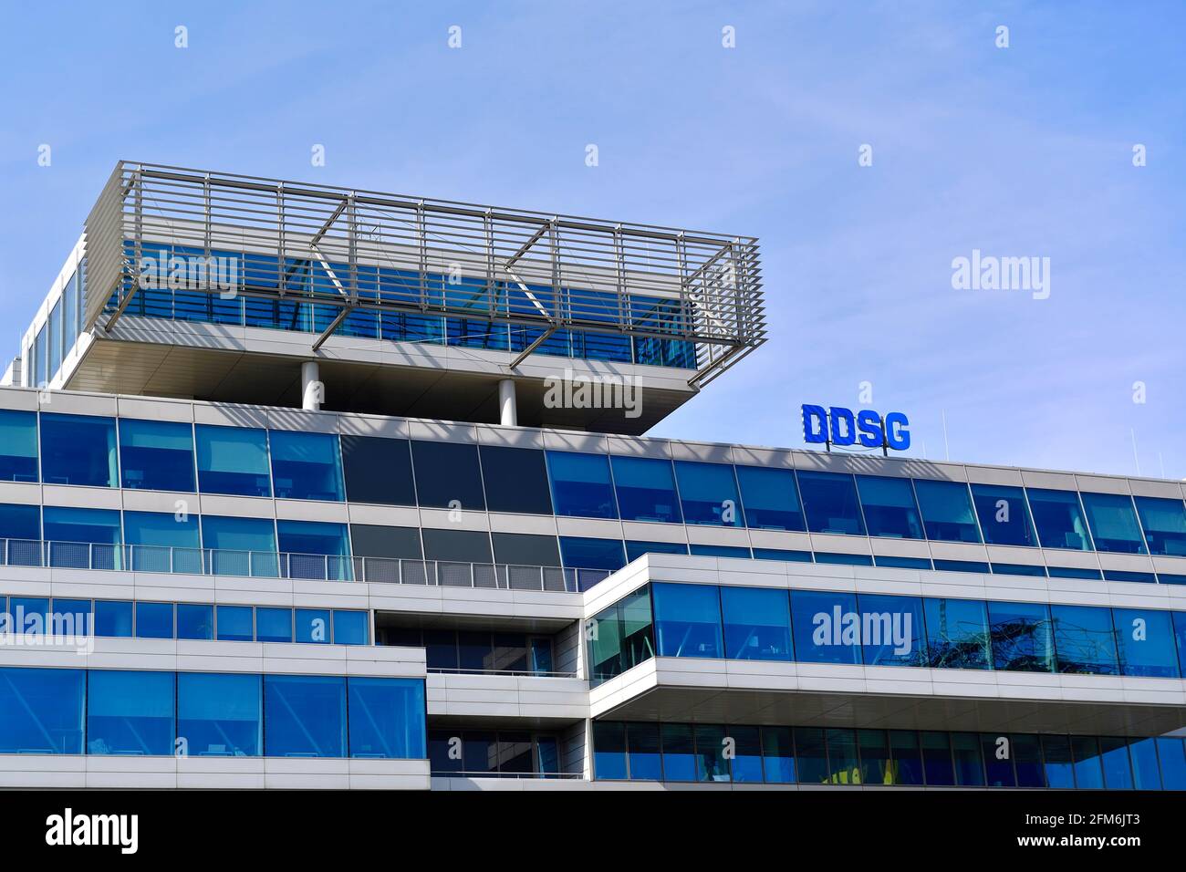 Vienna, Austria. Headquarters of the First Danube steamship company as seen from the Danube