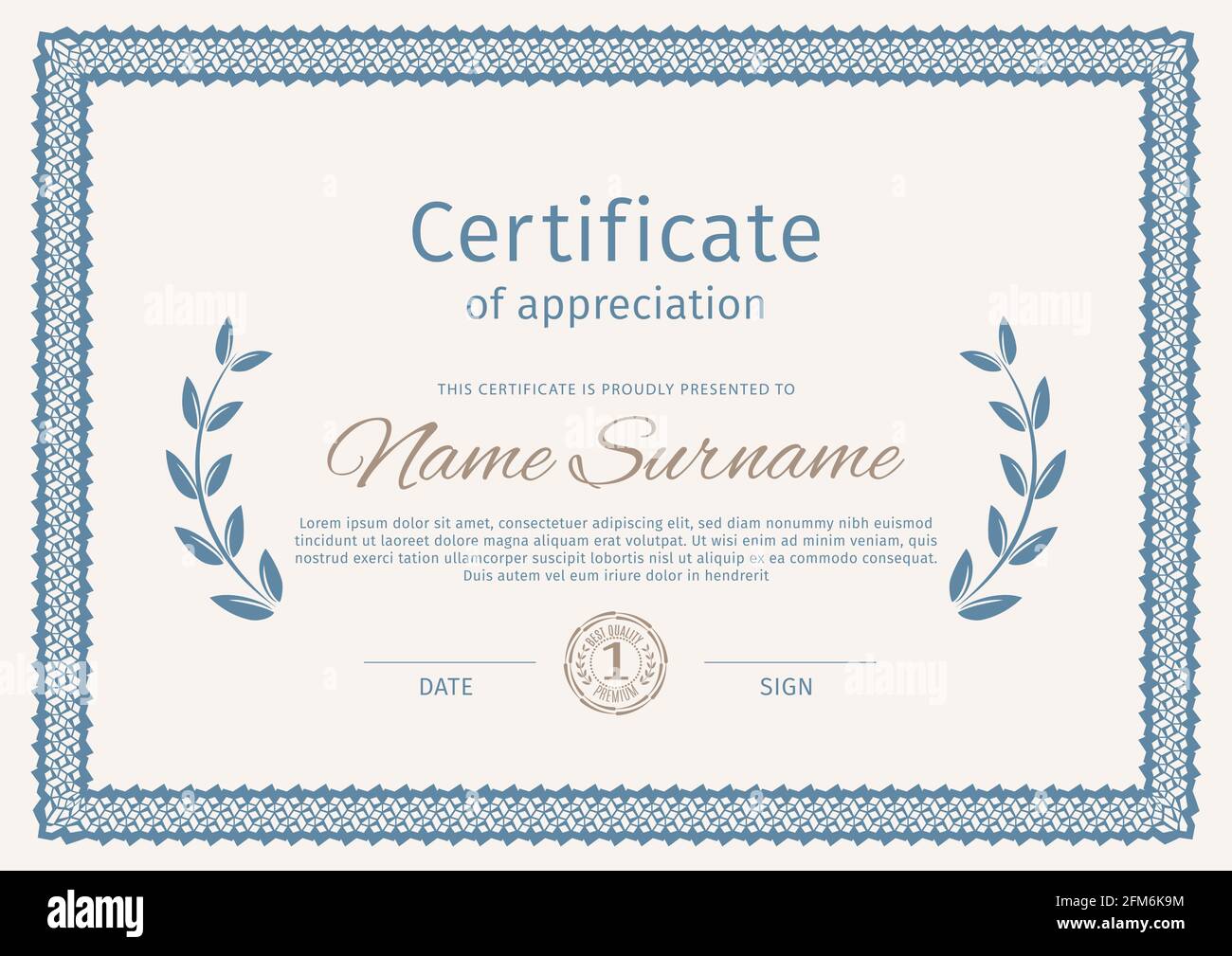 Blue border certificat. Business simple design. Vector illustration Stock Vector