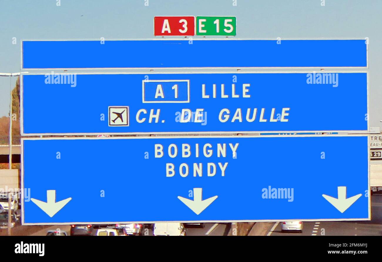 France, autoroute A3, signalisation Stock Photo