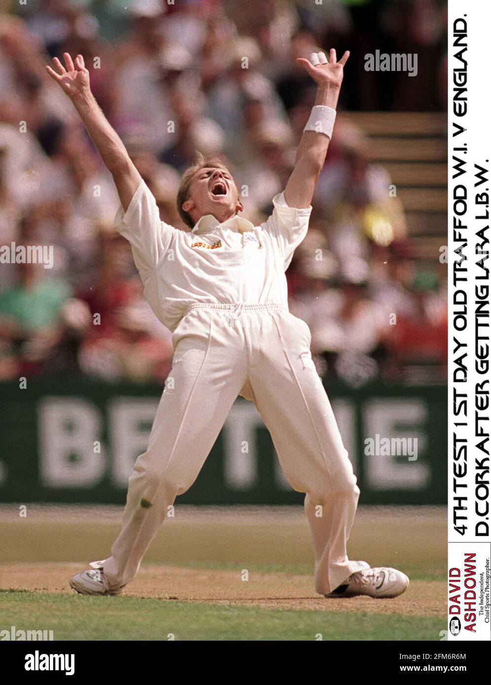 Dominic Cork traps Brian Lara lbw during the 4th Cricket Test between