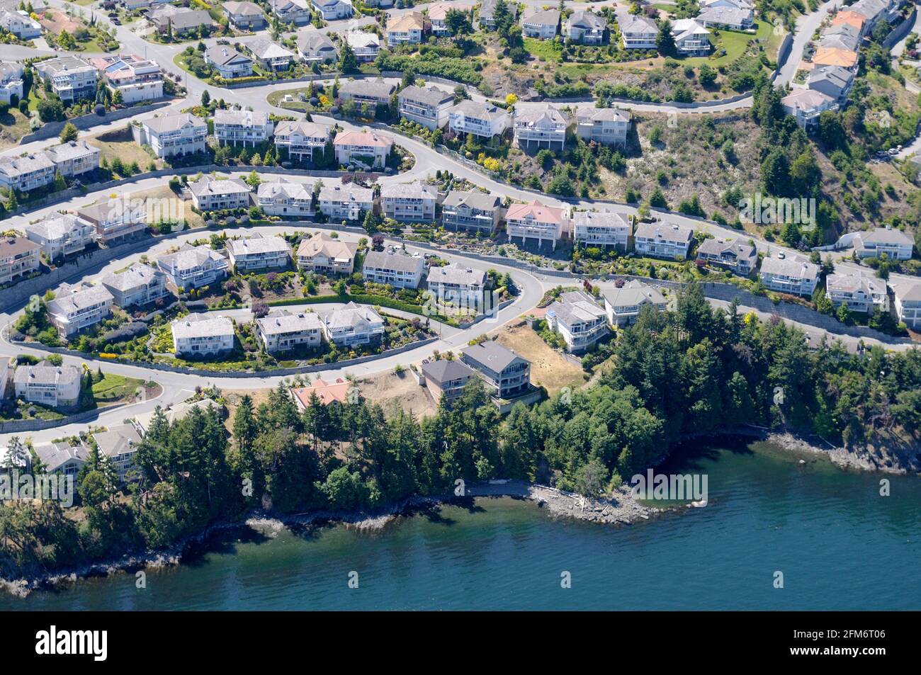 Aerial photo of the Arbutus Ridge subdivision, Mill Bay, Vancouver Island, British Columbia, Canada Stock Photo