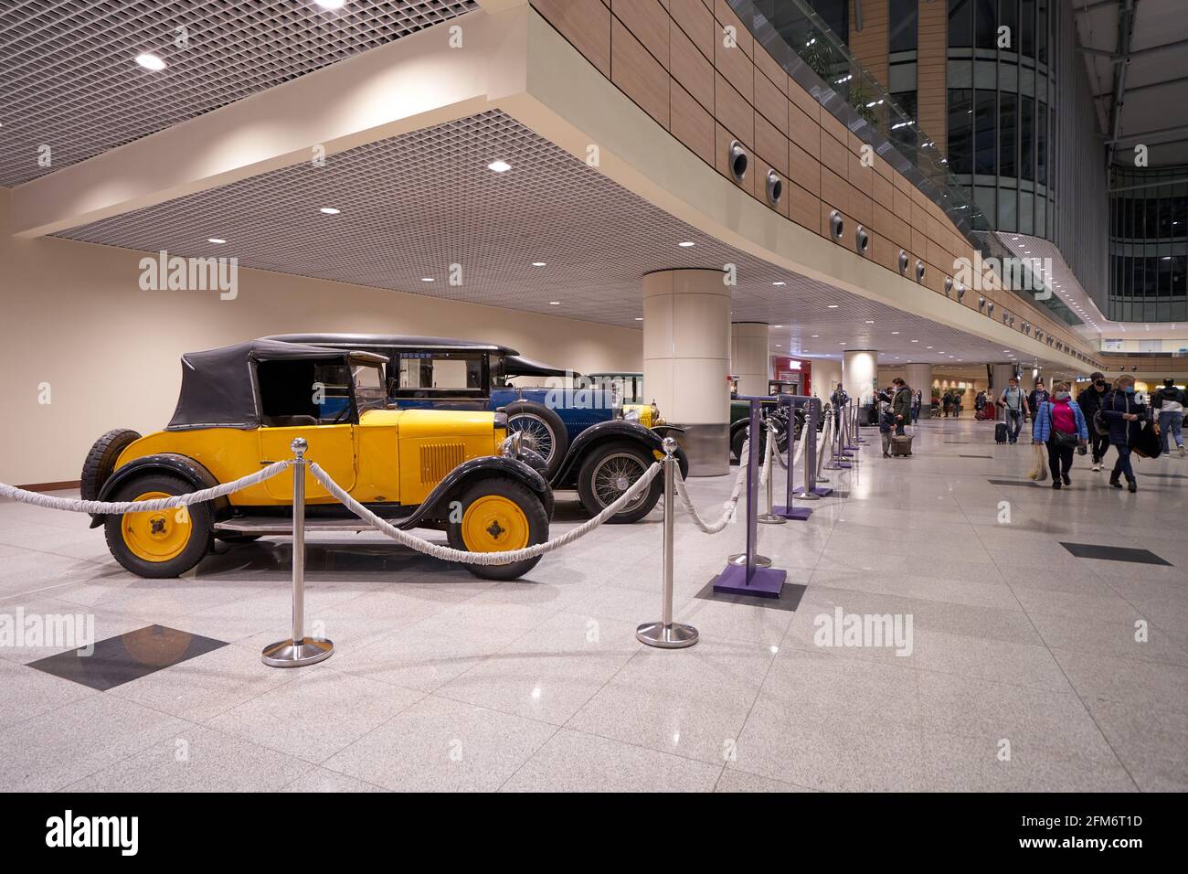MOSCOW, RUSSIA MAY 3, 2021 Exhibition stand of French retro cars at