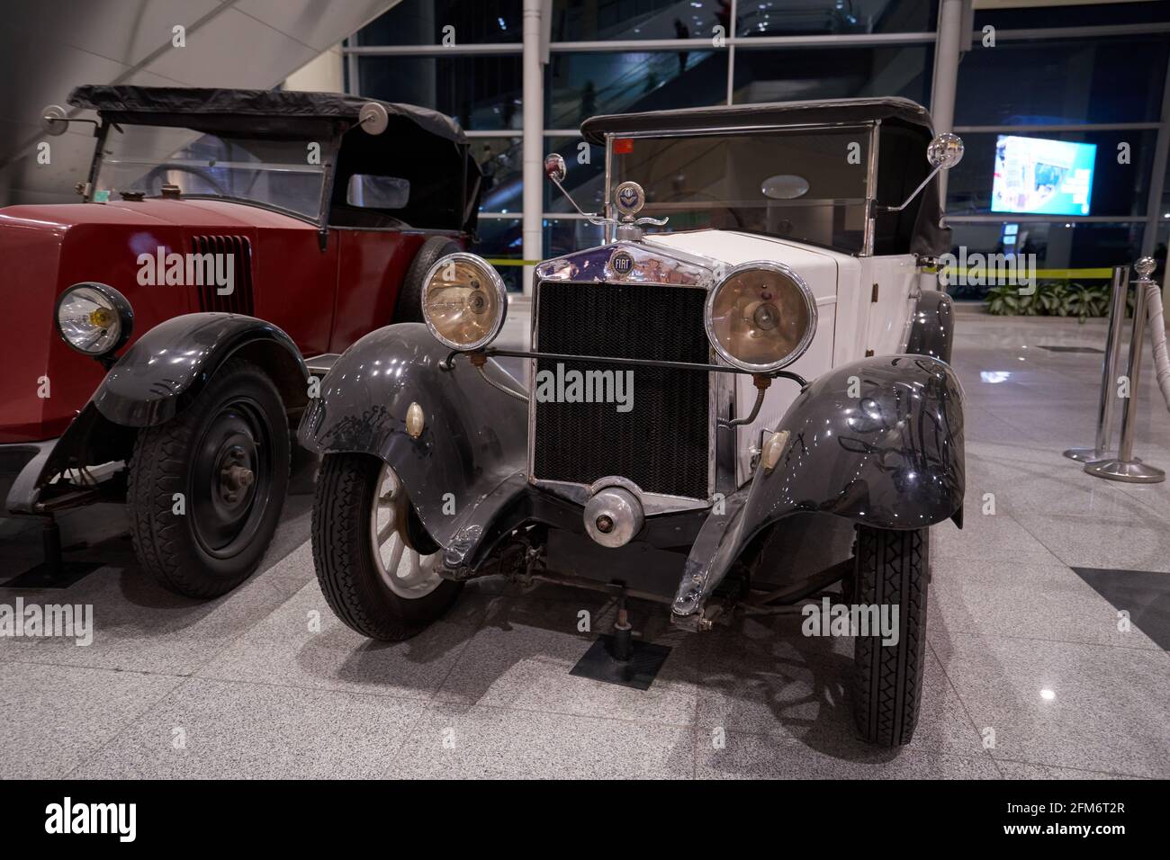 MOSCOW, RUSSIA - MAY 3, 2021: Italian retro car fiat 509 spider at an exhibition stand in Domodeovo international airport Stock Photo