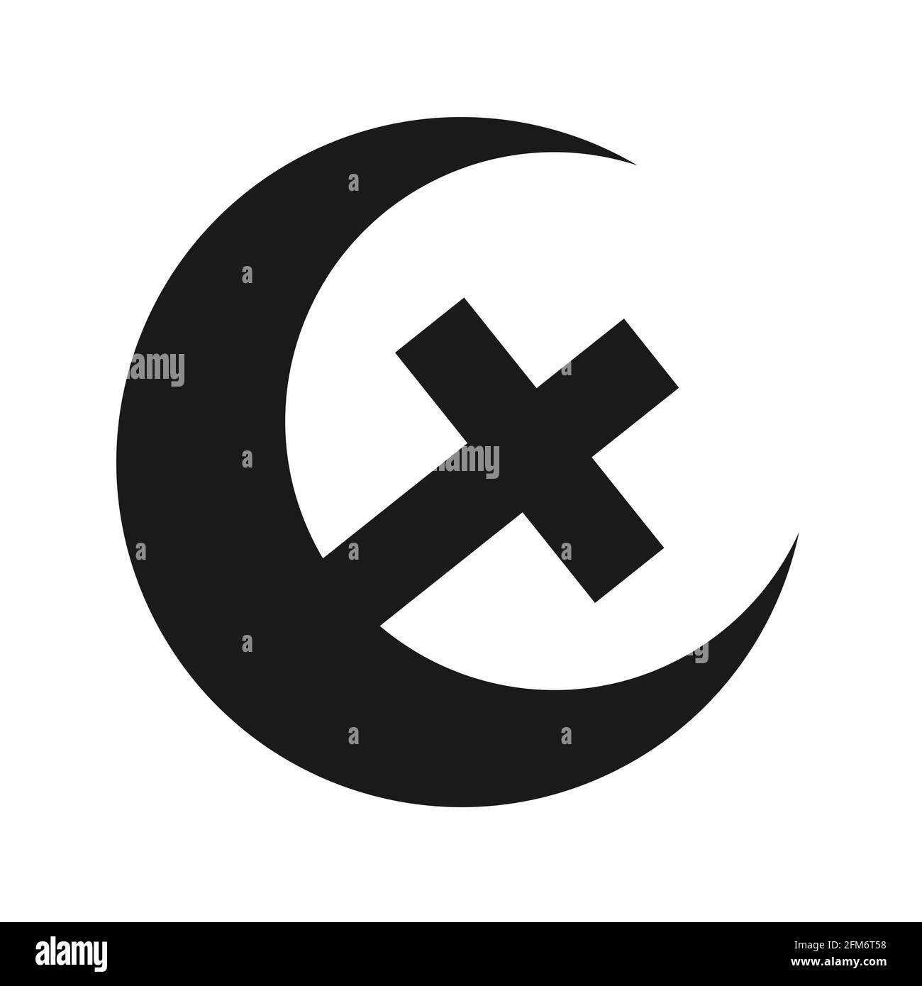 Religious symbol of islam and christianity as one united, joined and connected religion. Vector illustration isolated on white. Stock Photo