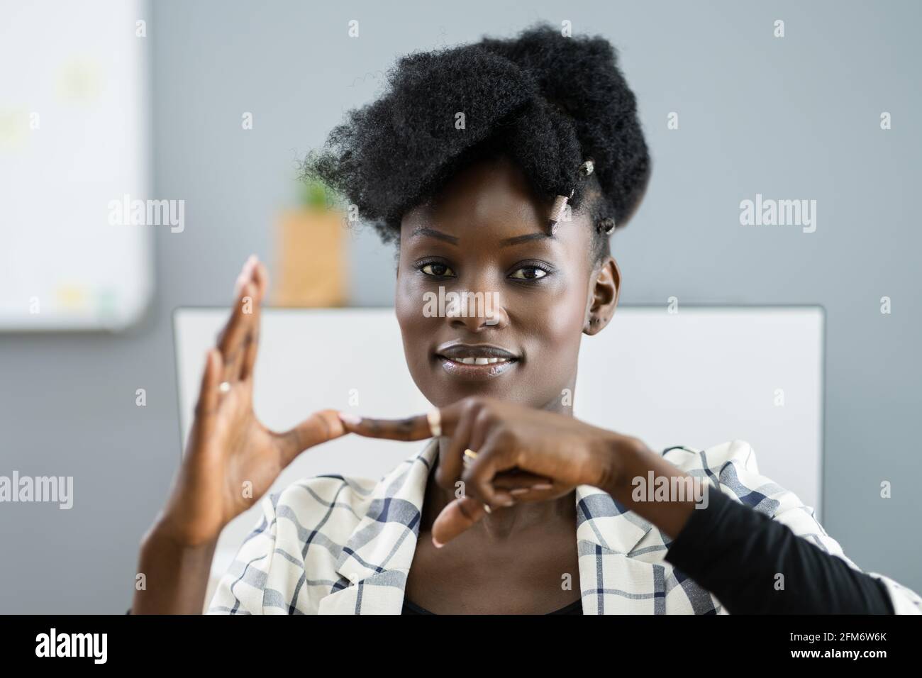 African American Deaf Sign Language Teacher Employee Stock Photo Alamy