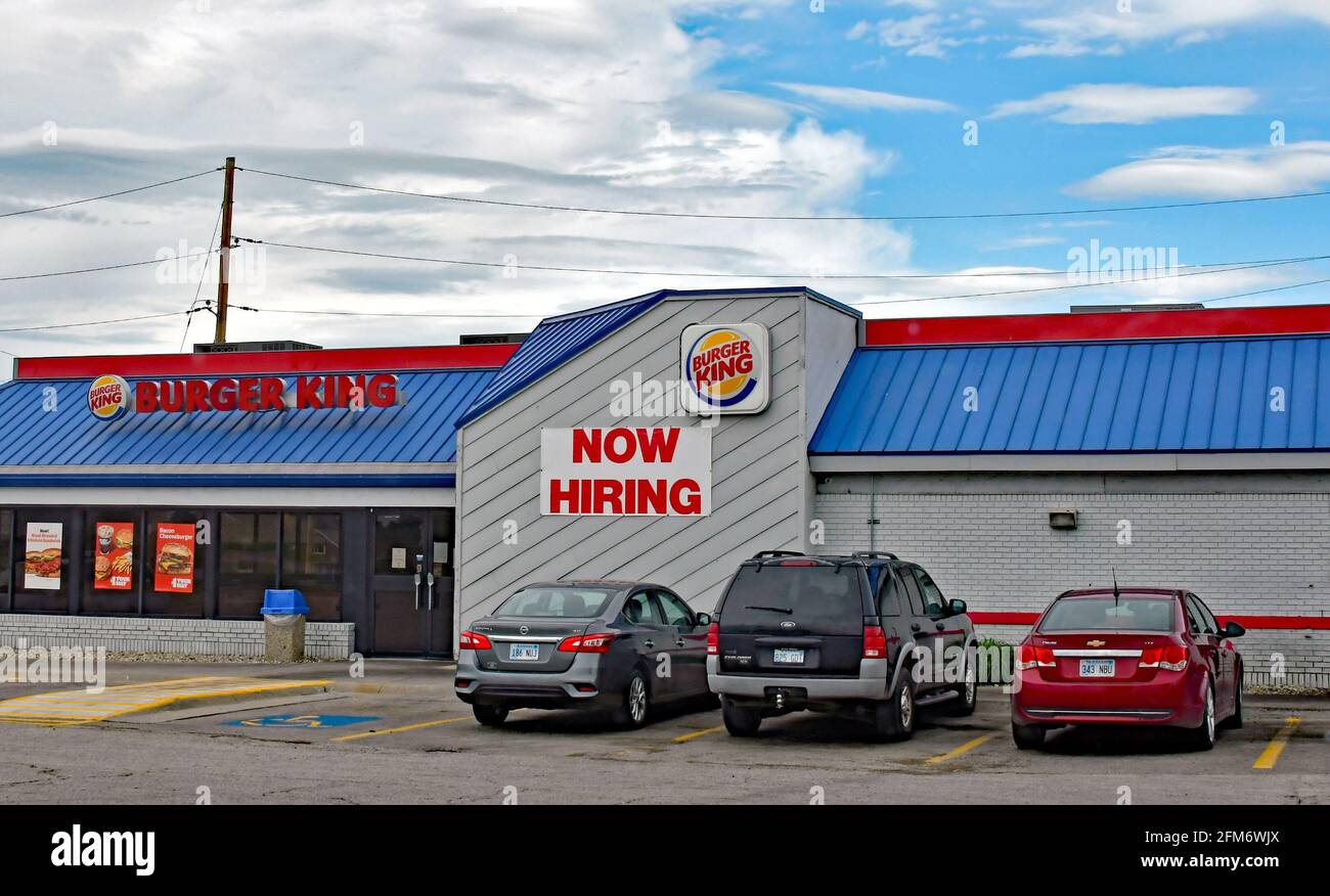 Burger King now hiring signs at location in Emporia Kansas Stock Photo