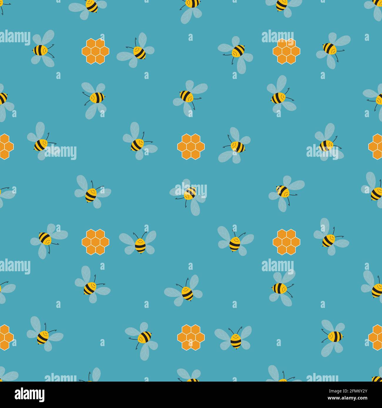 Seamless pattern with bees and honeycombs on color background. Small ...