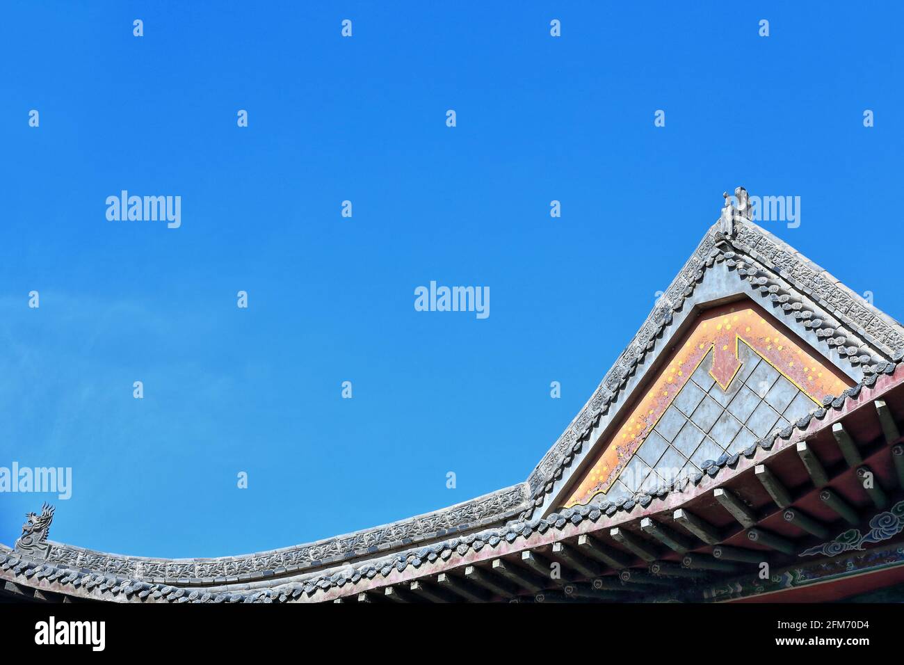 Reconstructed roof-building in the restored Ming Qing food street. Zhangye-Gansu-China-1312 Stock Photo