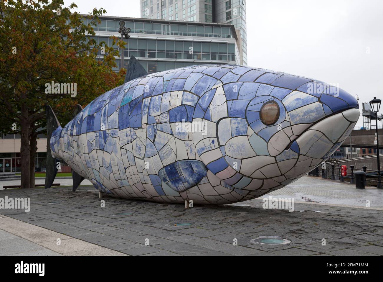 The Big Fish, Belfast, Northern Ireland, a sculpture on the Quayside on the River Lagan, Belfast, Northern Ireland by John Kindness. Stock Photo