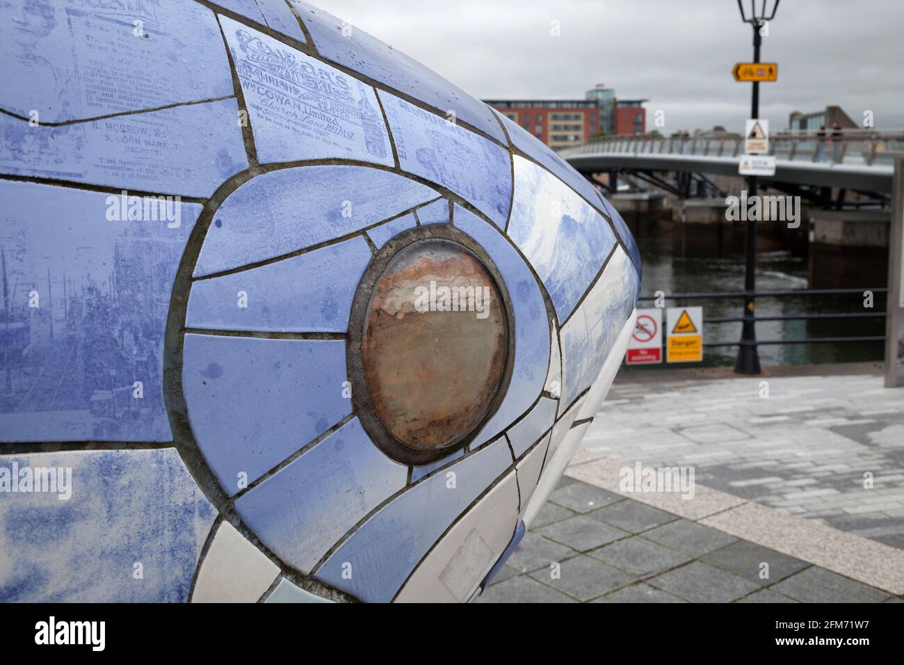 Detail of the Big Fish, Belfast, Northern Ireland, a sculpture on the Quayside on the River Lagan, Belfast, Northern Ireland by John Kindness. Stock Photo