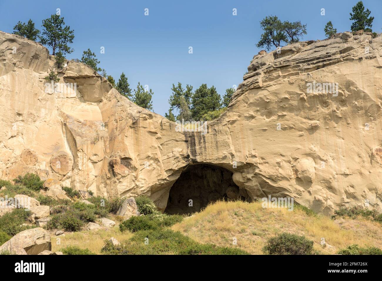 Pictograph Cave entrance, Pictograph Cave State Park, Billings, Montana, USA Stock Photo
