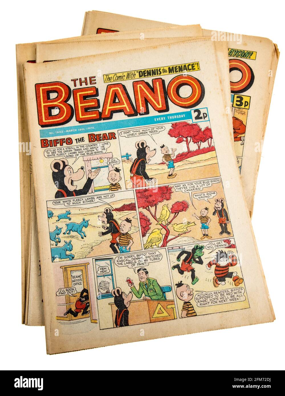 Beano comics from 1974 featuring Biffo the Bear Stock Photo