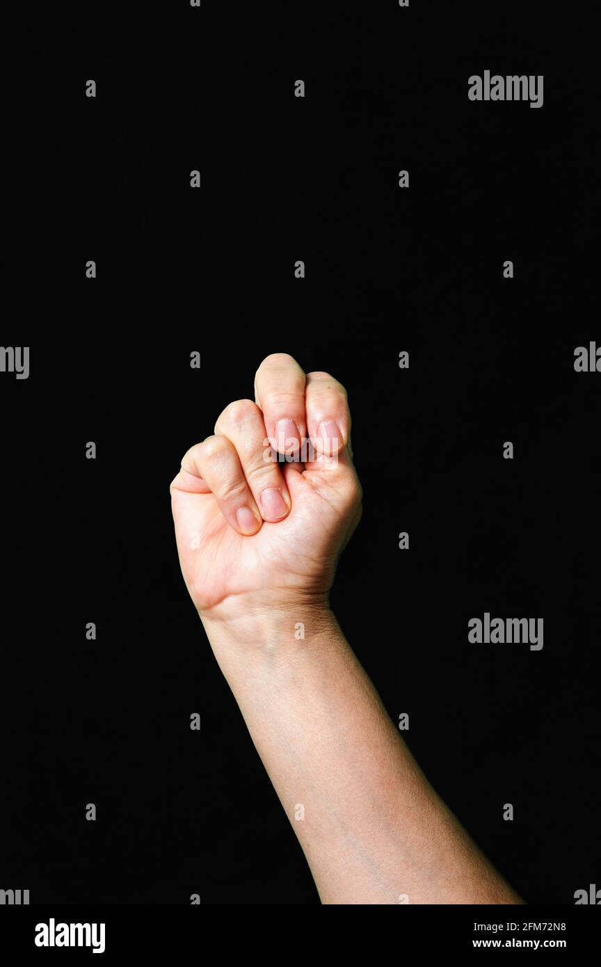 N Sign Language Real Hand Hand making and showing Letter N International sign language dark ...