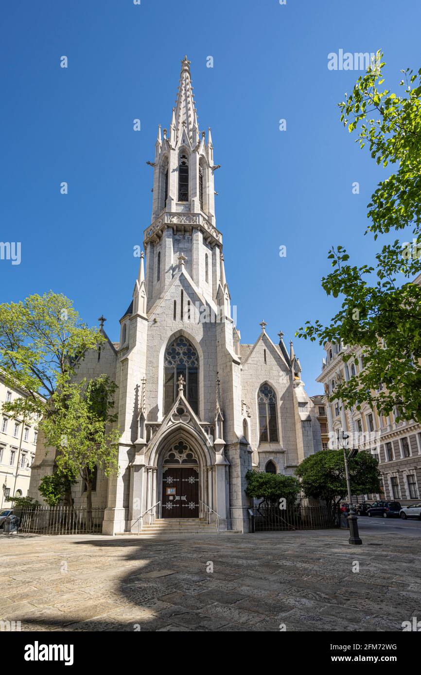 Trieste, Italy. May 3, 2021. Exterior view of the Lutheran church in the old town Stock Photo