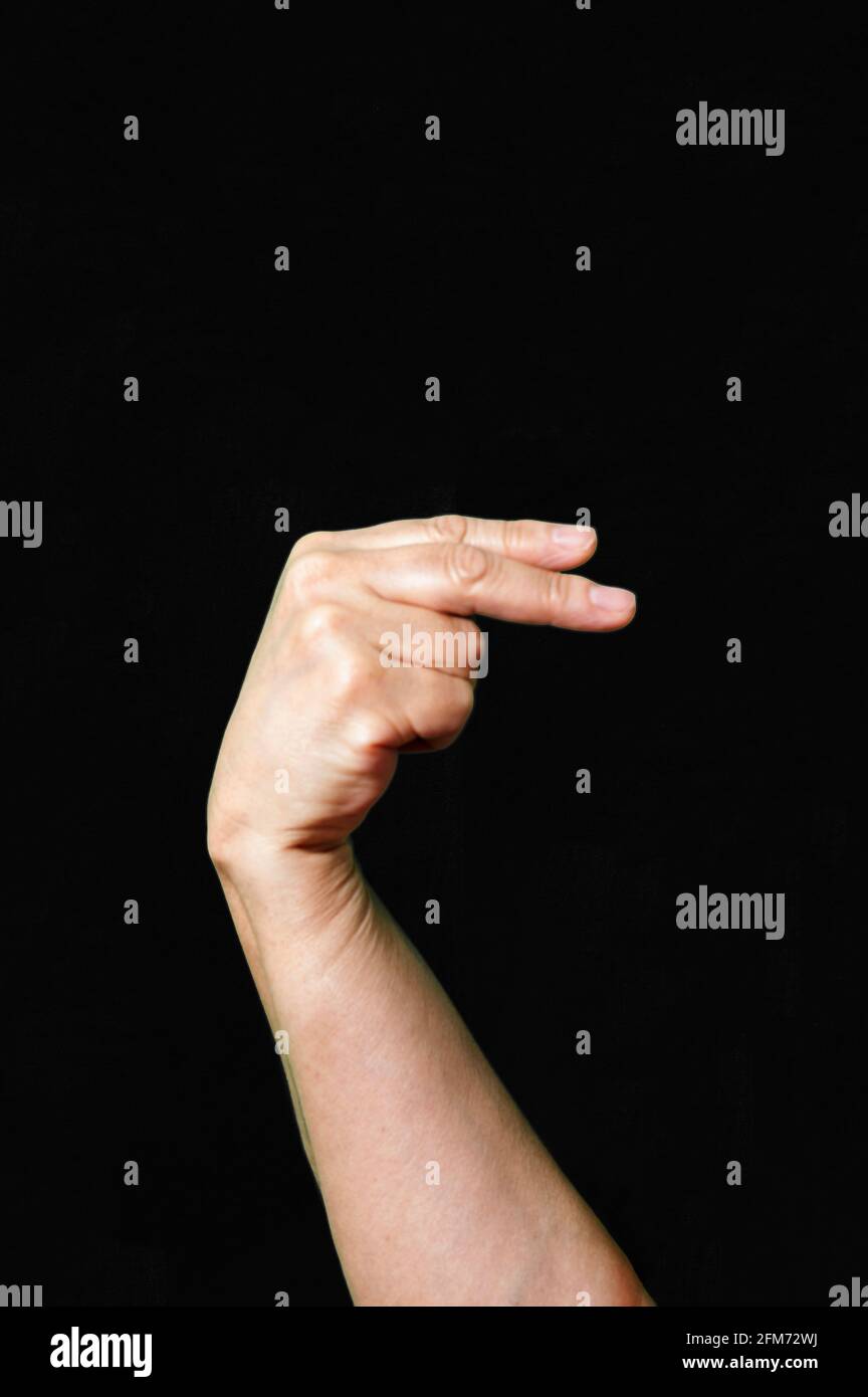 Hand making and showing Letter H International sign language dark