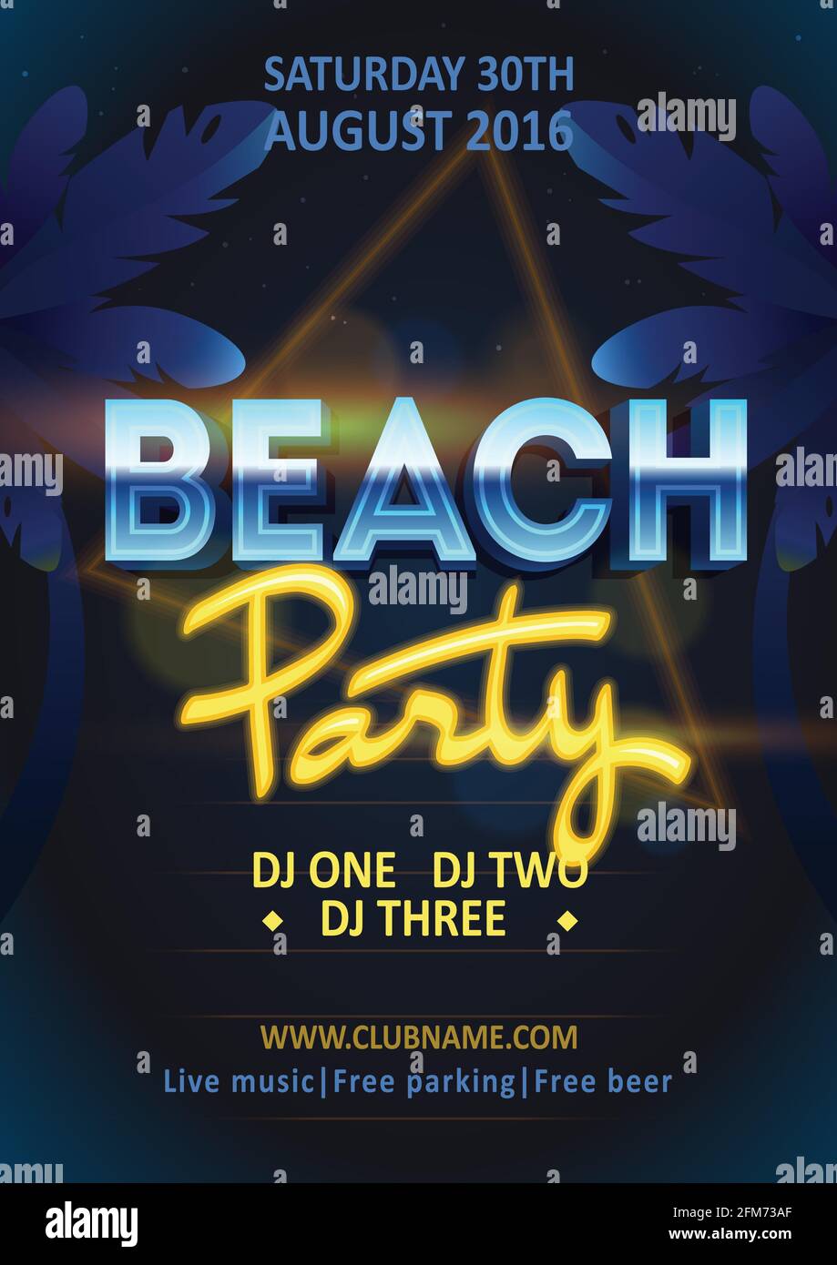 Summer Beach Party Poster Invitation Inspiration Flyer Template Dj Beach Party Night Club Show Poster Stock Vector Stock Vector Image Art Alamy