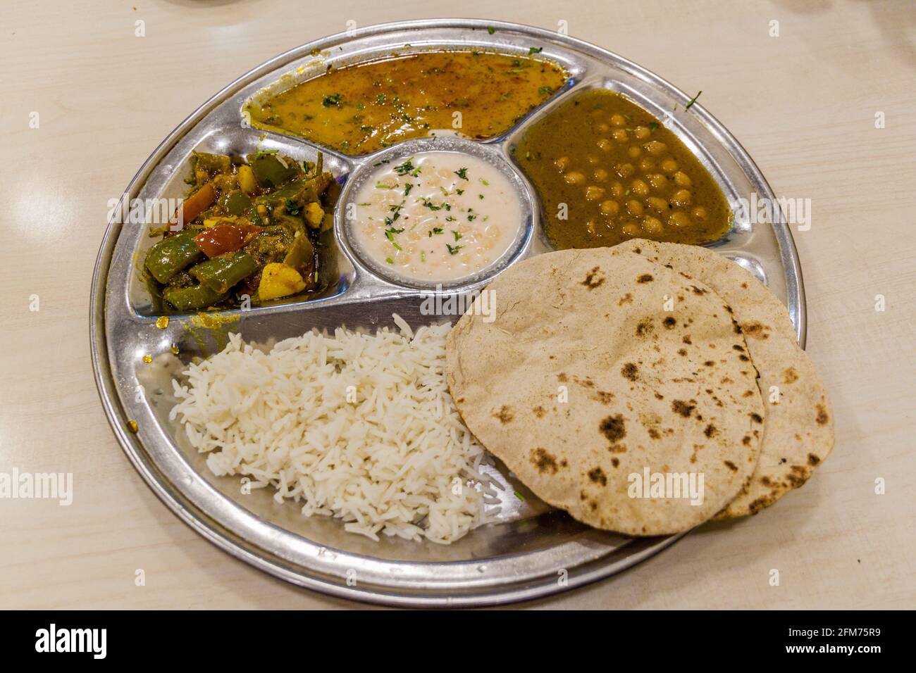 Platter of thali, typical meal in India Stock Photo