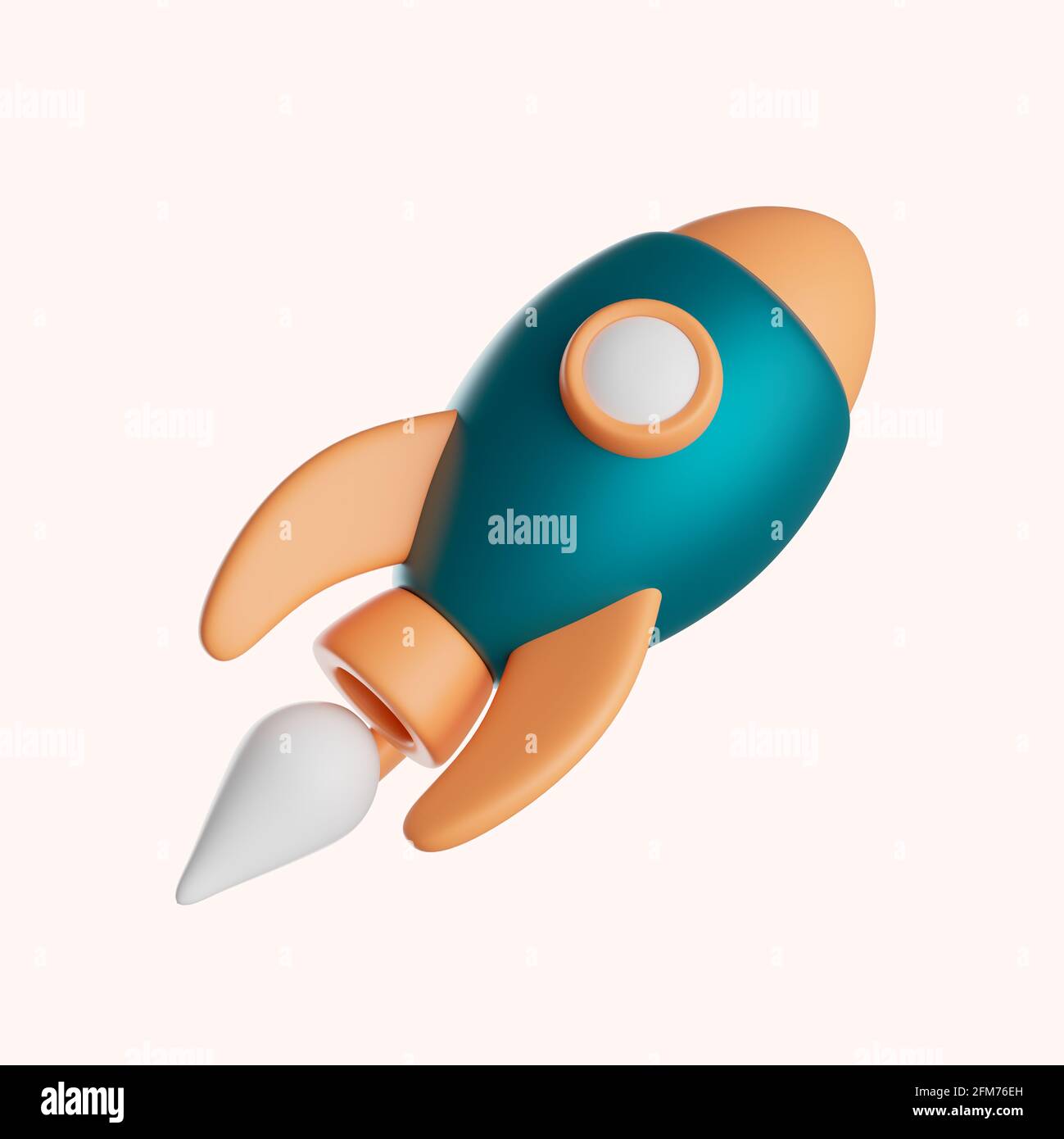 3d simple flying rocket icon on white background with clear shadow ...