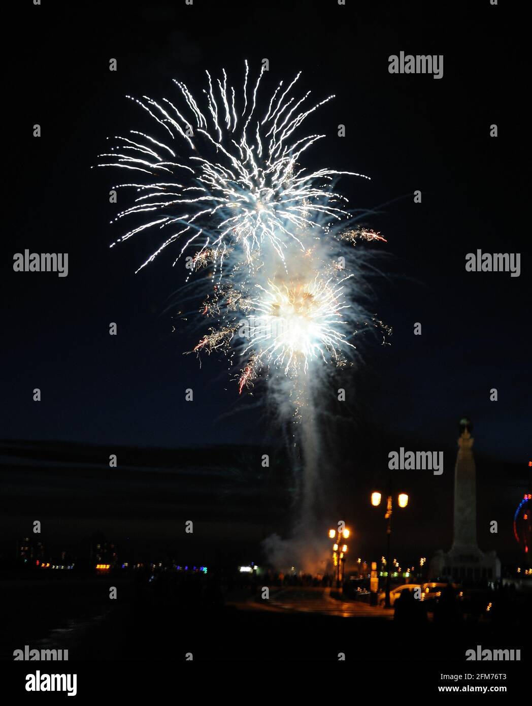 Fireworks on Southsea Common for Dday celebrations war memorial and