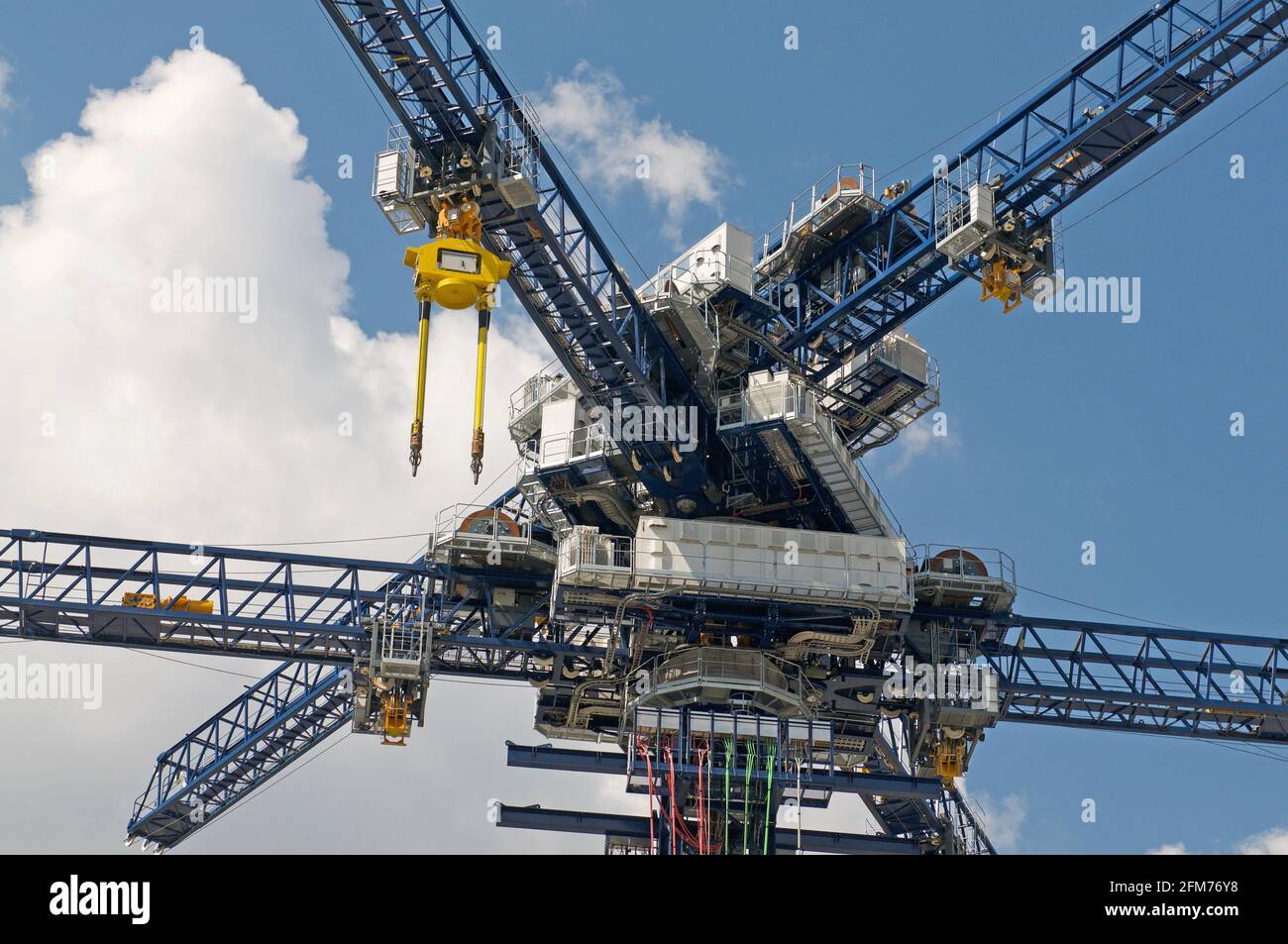 Castione, Switzerland - 26th April 2021 : Closeup of Energy Vault crane tower in Switzerland. Energy Vault is a company specializing in gravity and ki Stock Photo