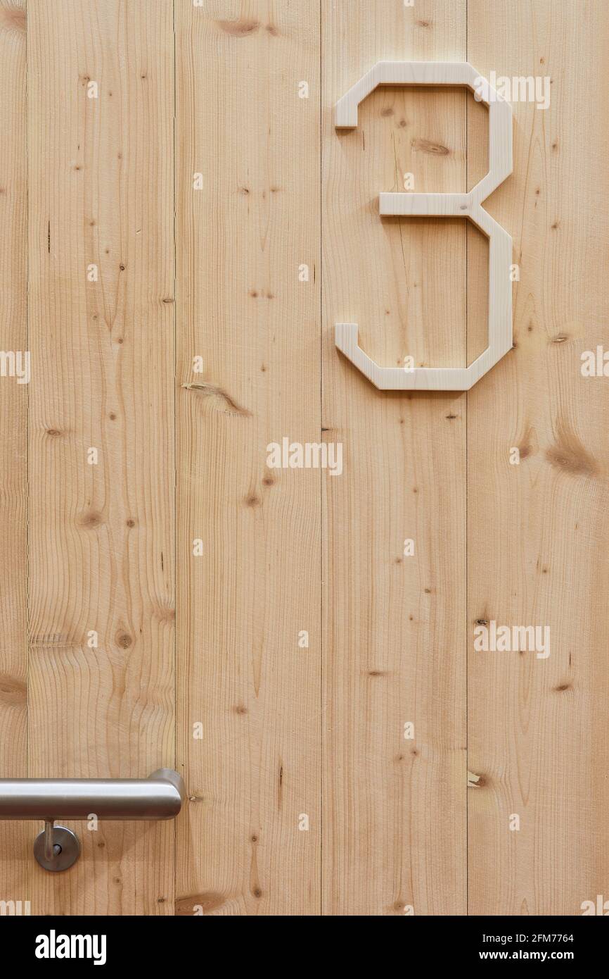 Signage detail. Storey Orsman Road, London, United Kingdom. Architect: Waugh Thistleton Architects, 2021. Stock Photo