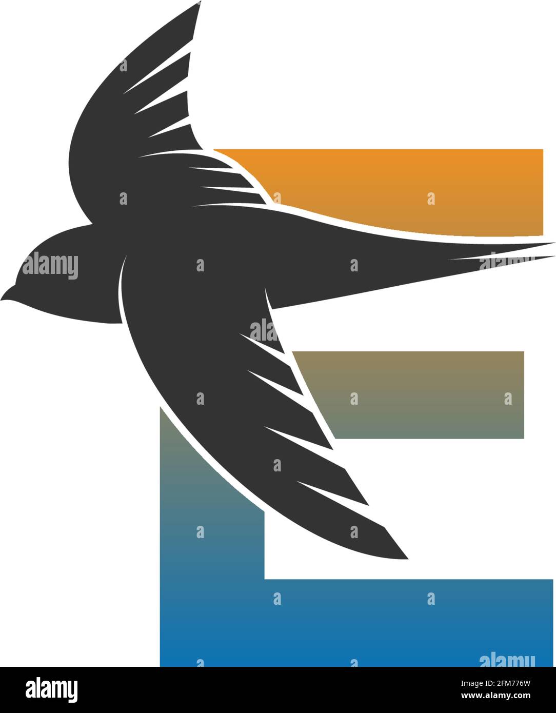 Letter E logo with swift bird icon design vector template Stock Vector