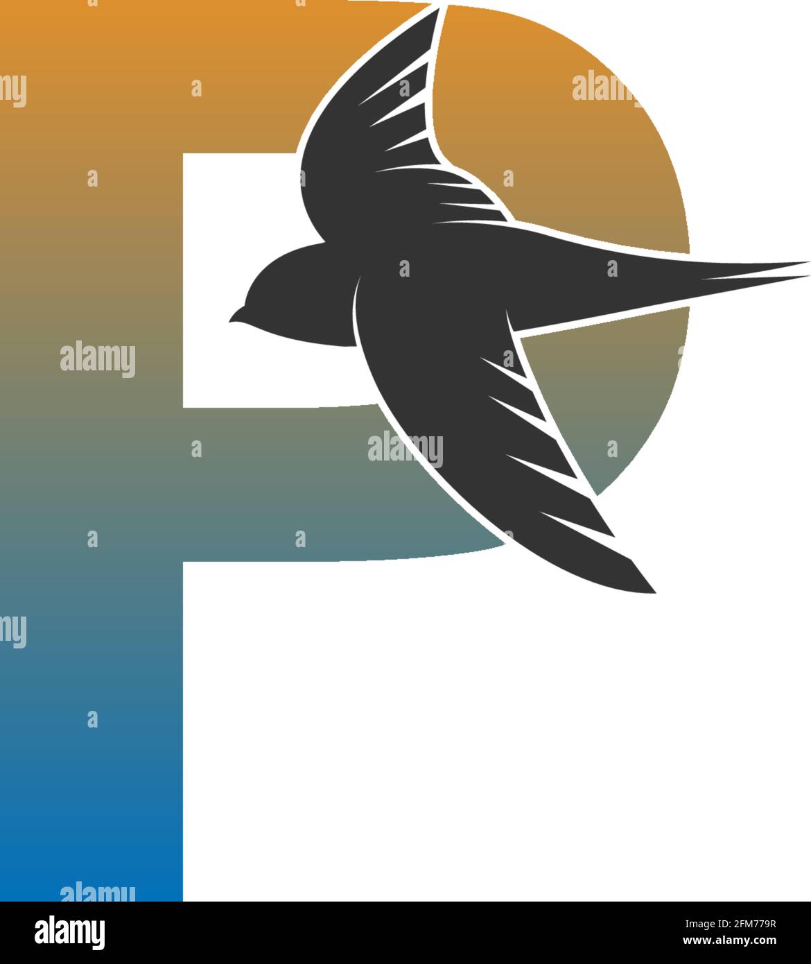 Letter P logo with swift bird icon design vector template Stock Vector