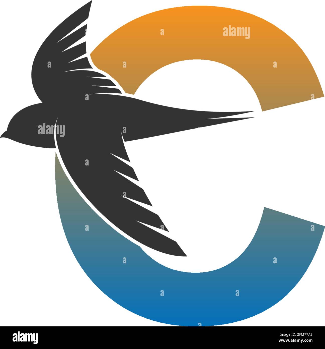 Letter C logo with swift bird icon design vector template Stock Vector