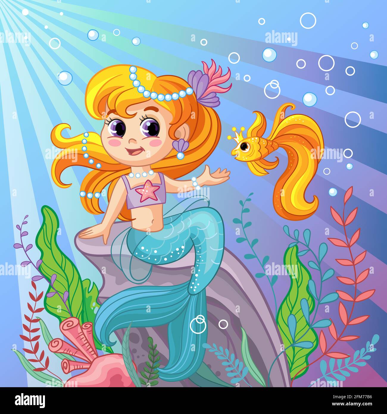 Mermaid Aquarium Background Sticker Illustration of Cute Little Mermaid on top of a Big Wave in the Surf with Fish Kids Underwater World Backdrop Aquarium Corals Photography Multicolor L48 X H24 Inch