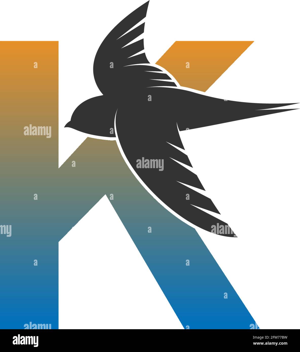 Letter K logo with swift bird icon design vector template Stock Vector