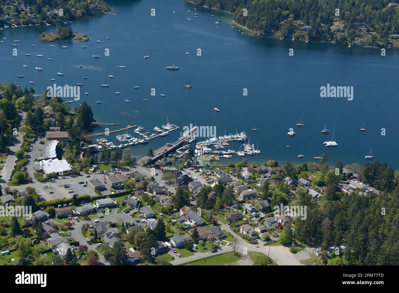 Brentwood Bay marinas aerial photo, Vancouver Island, British Columbia