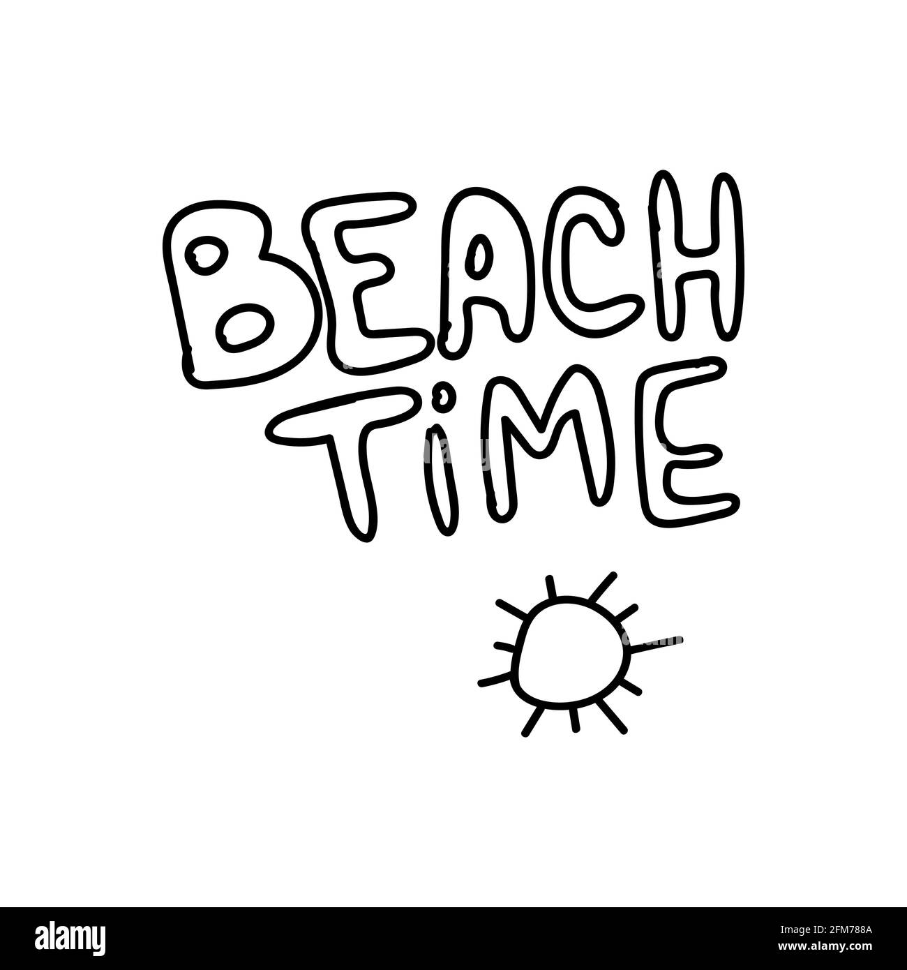 Beach time vector lettering with sun shape Stock Vector