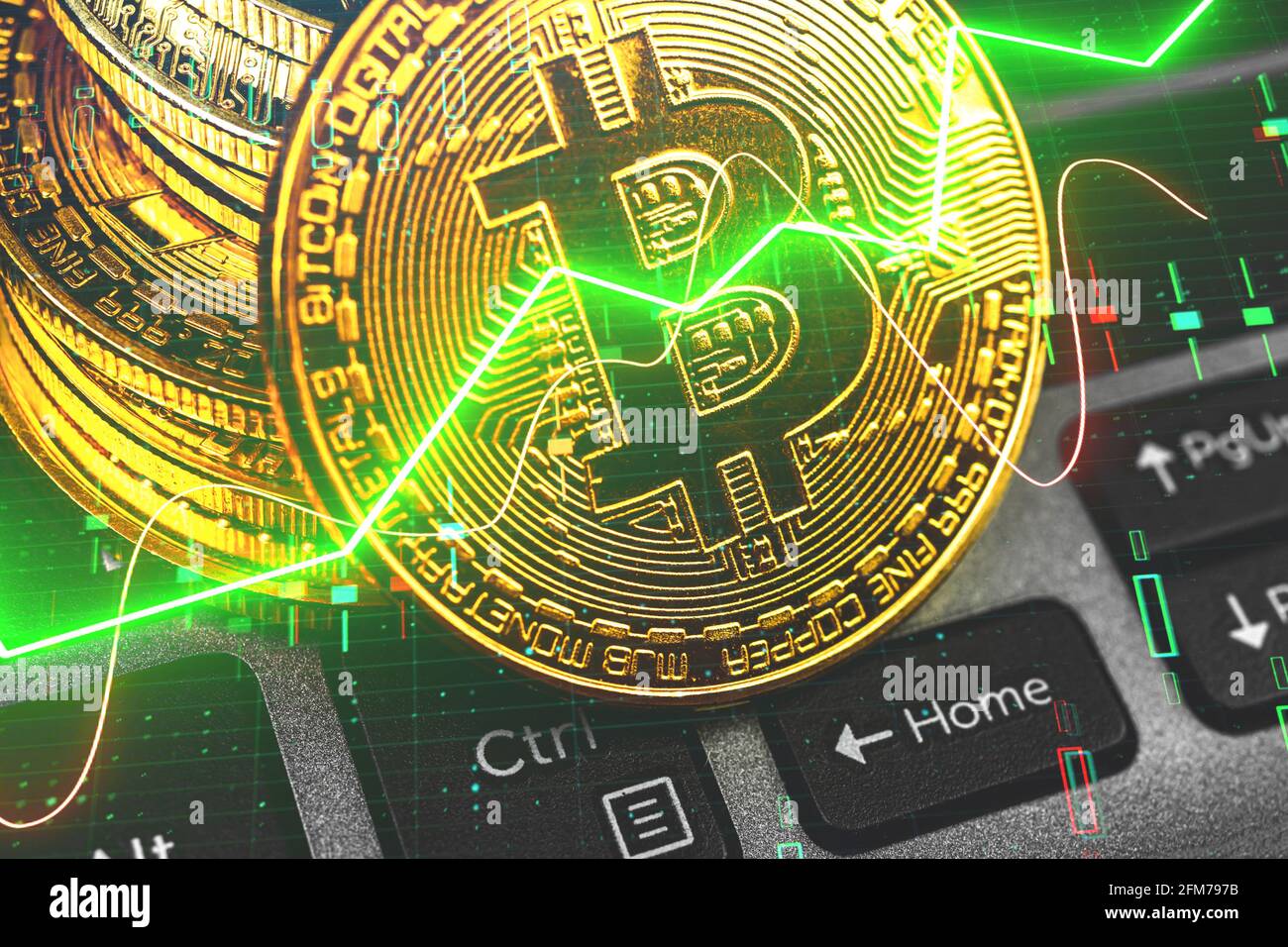 Bitcoin and big growth stock market chart close up view, crypto currency  exchange and finance business concept background photo Stock Photo - Alamy