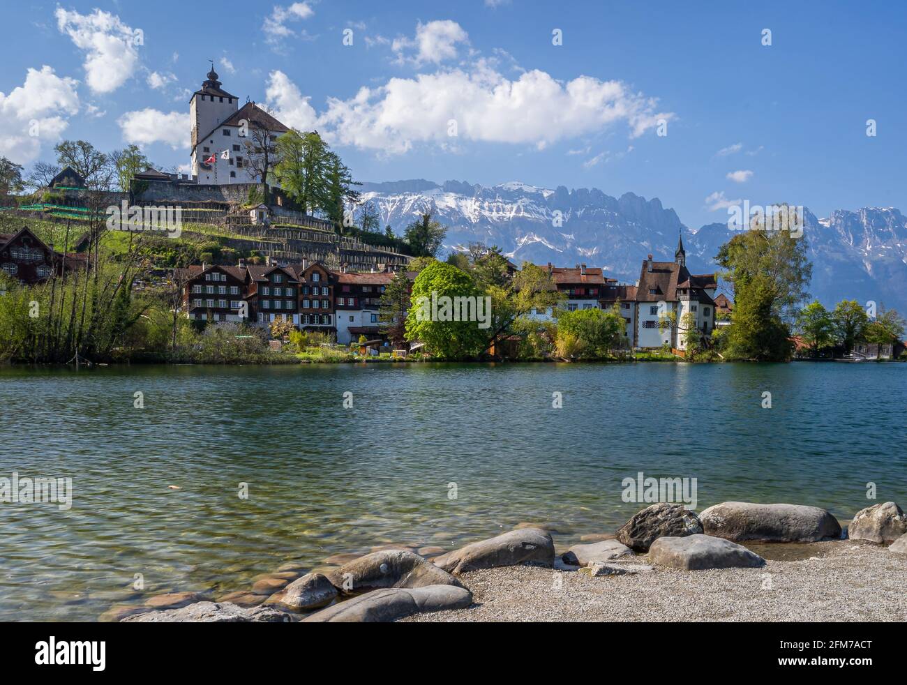 Werdenberg is a town with historical town charter in the eastern Swiss canton of St. Gallen. It is the smallest town of Switzerland. Stock Photo