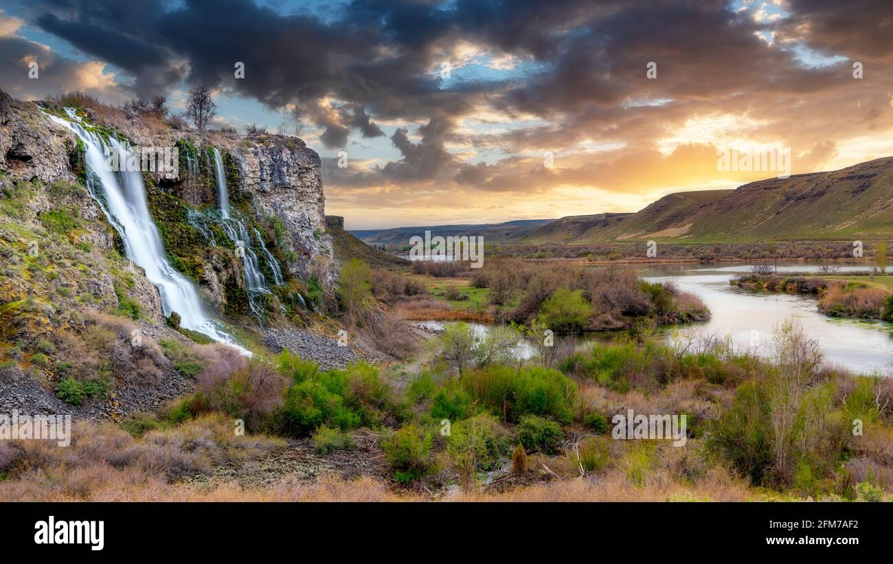 Waterfall leads to the Snake River in Idaho Stock Photo