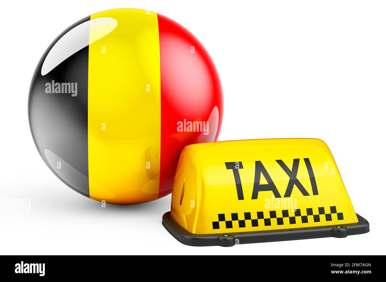 Taxi service in Belgium concept. Yellow taxi car signboard with Belgian ...