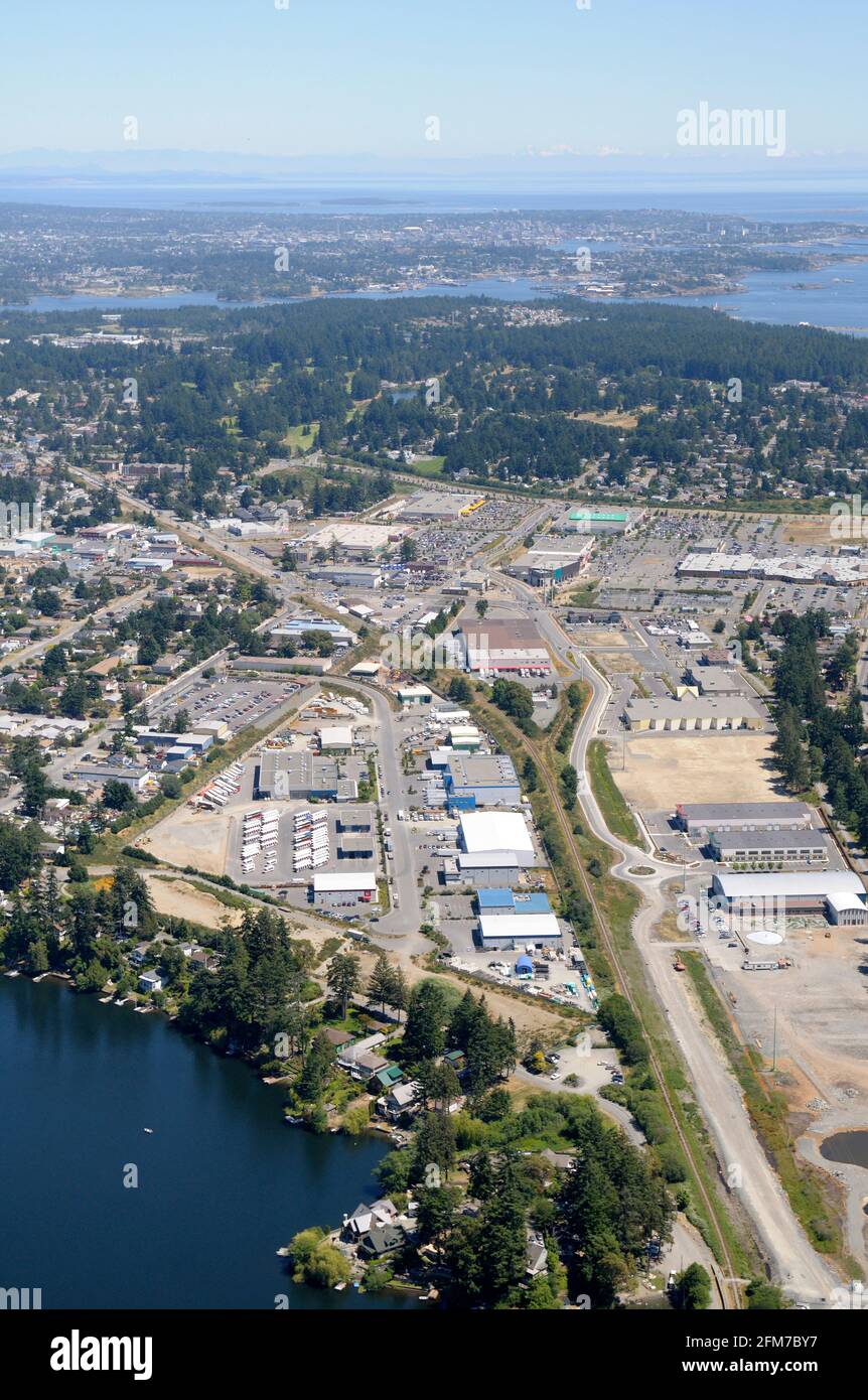 Aerial photo of Langford and Langford Lake, Vancouver Island, British