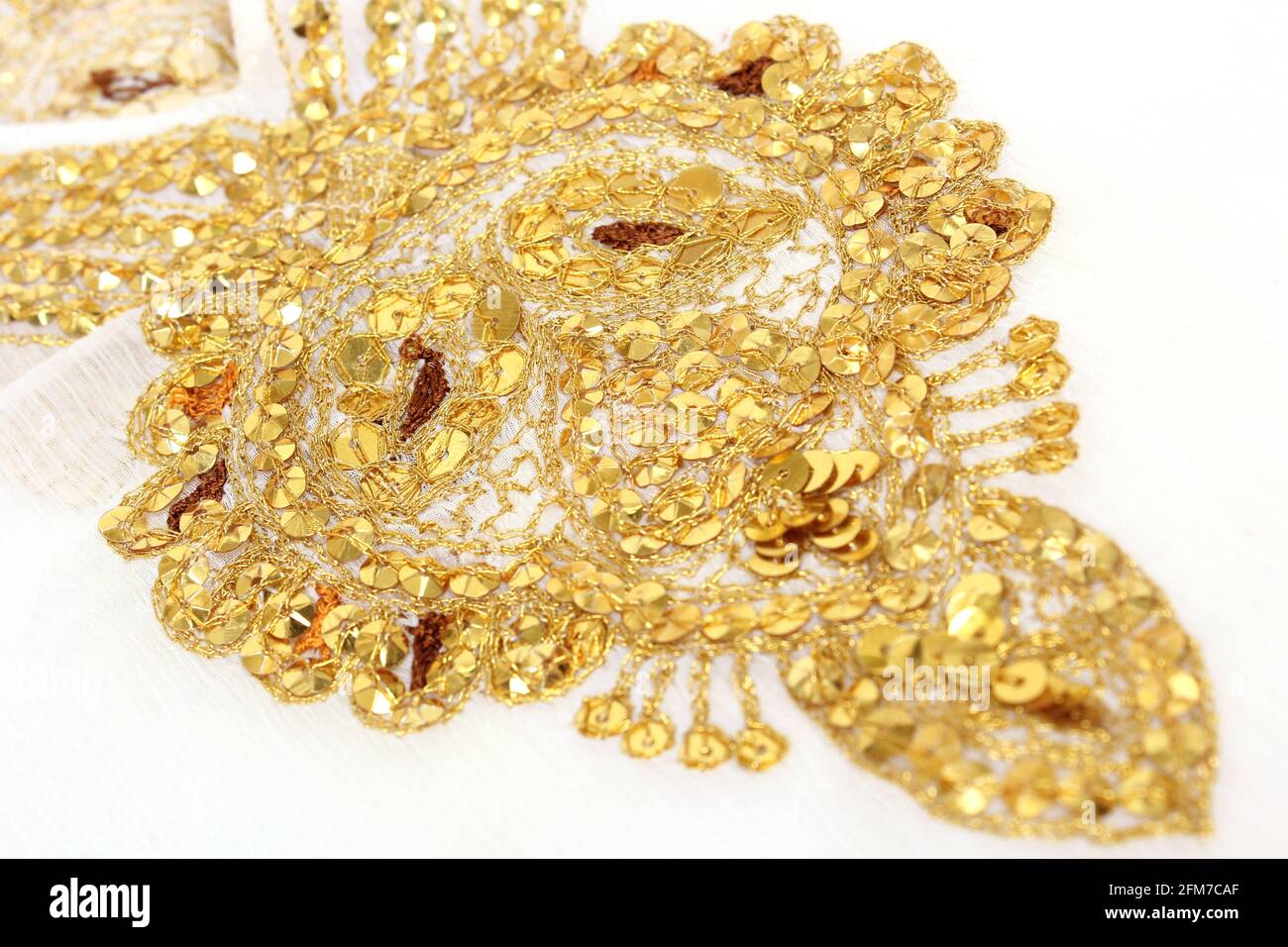 Ancient Gold Sequins & Beads on Chiffon Fabric main image 1