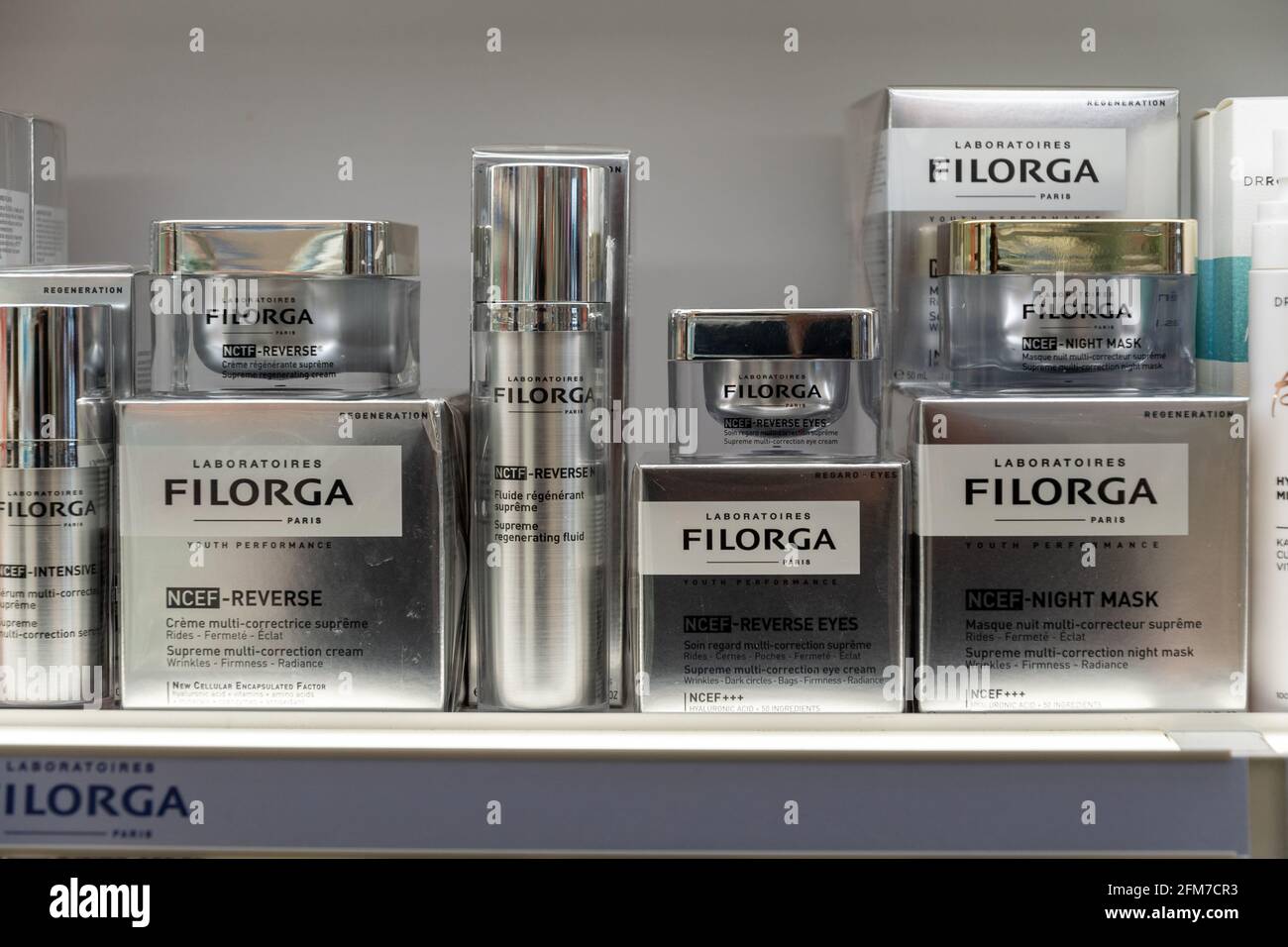 Filorga beauty products for sale at a store shelf in Toronto, Canada Stock Photo
