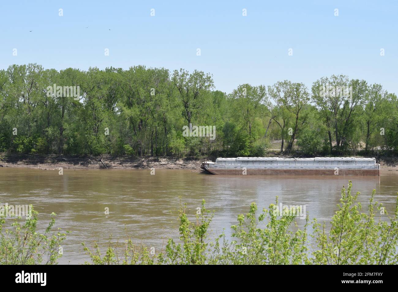 Barge on the Missouri River near Jefferson City Stock Photo