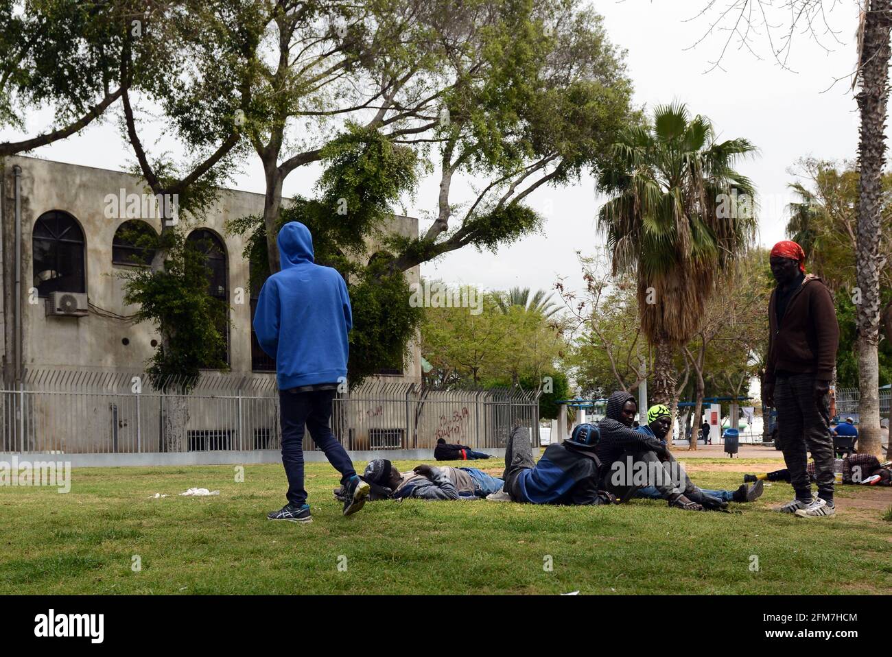 Illegal migrants and refugees from African in southern Tel-Aviv, Israel. Stock Photo
