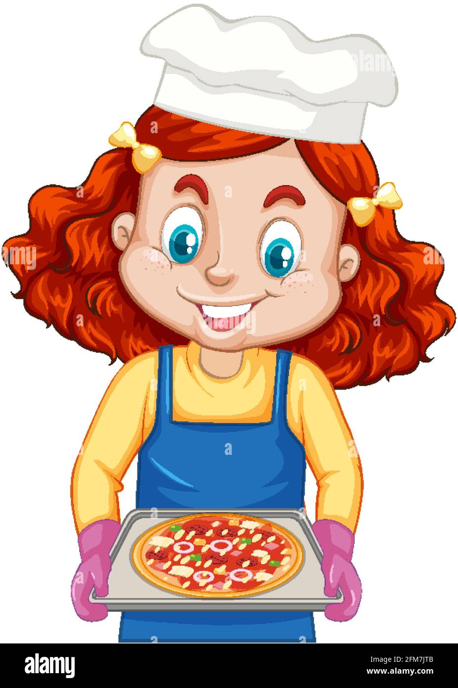 Chef girl cartoon character holding pizza tray illustration Stock Vector  Image \u0026 Art - Alamy, image size:926x1390