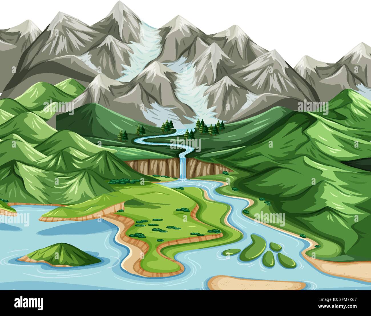 Land and water geography landscape illustration Stock Vector Image