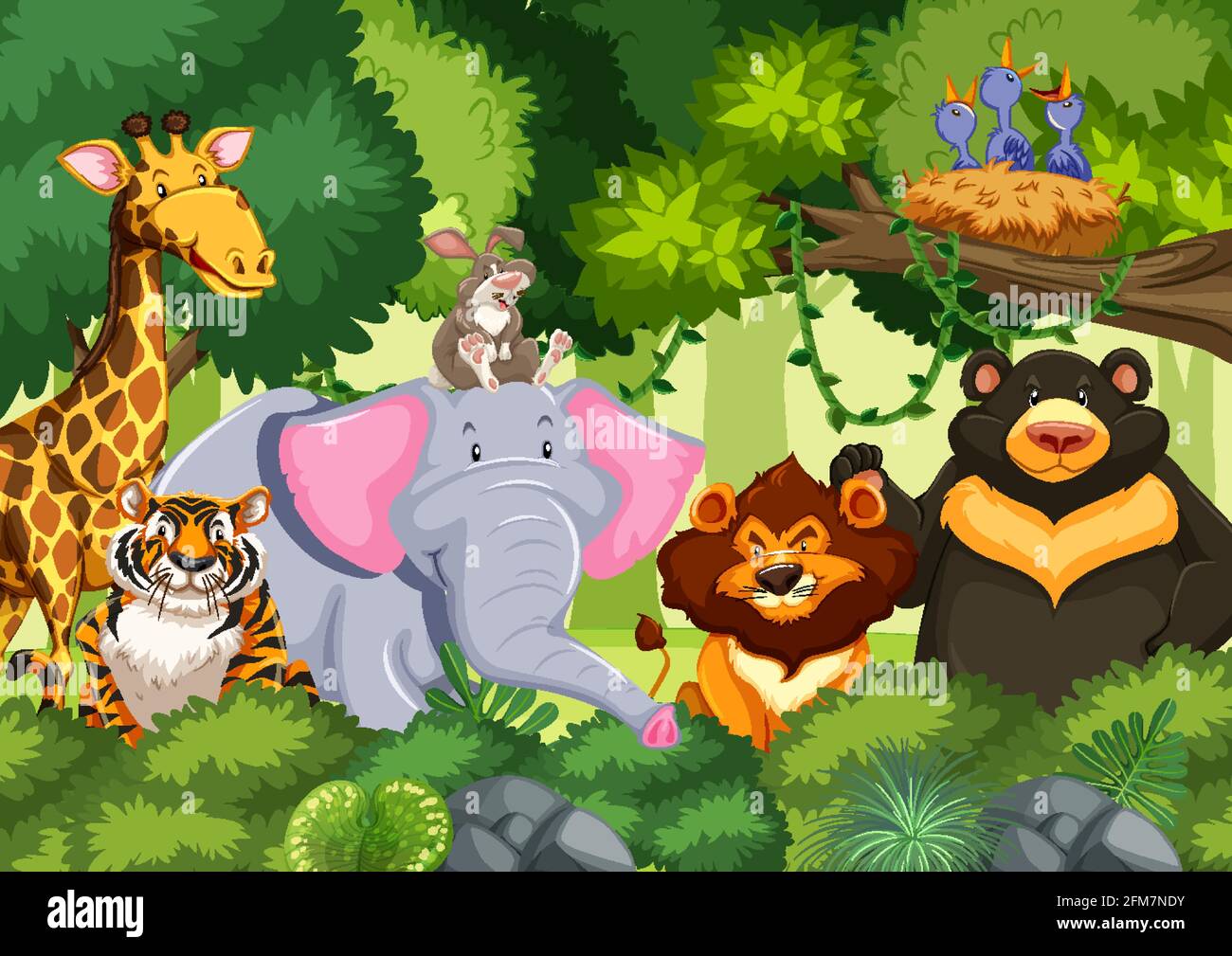 Wild animals in the jungle illustration Stock Vector Image & Art - Alamy Wild animals in the jungle illustration Stock Vector Image & Art - Alamy