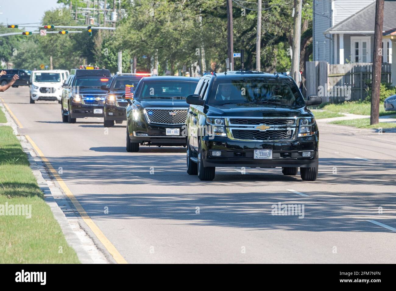 NEW ORLEANS, LA, USA - MAY 6, 2021: President Joe Biden's motorcade travels rapidly up Claiborne Avenue for speech at Sewerage and Water Board Stock Photo
