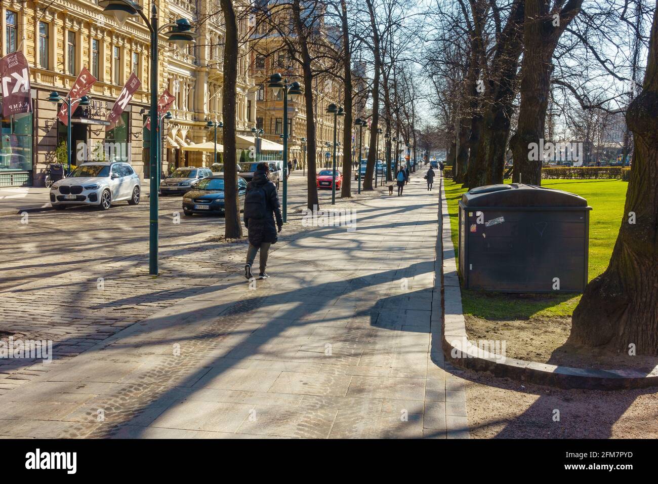 Pohjoisesplanadi street in spring sunshine in Helsinki Finland Stock ...