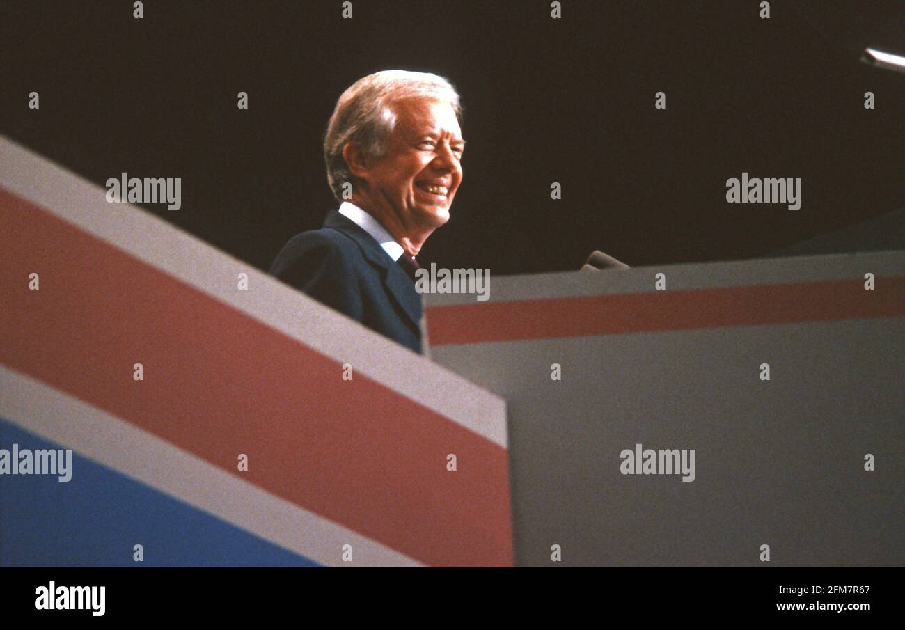 Former United States President Jimmy Carter addresses the 1988 Democratic National Convention at the Omni Coliseum in Atlanta, California on Monday, July 18, 1988.Credit: Howard L. Sachs/CNP | usage worldwide Stock Photo
