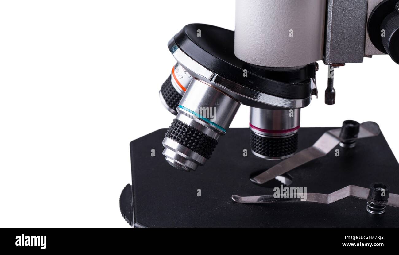 Objective Lens of Microscope Isolated on White Stock Photo - Alamy