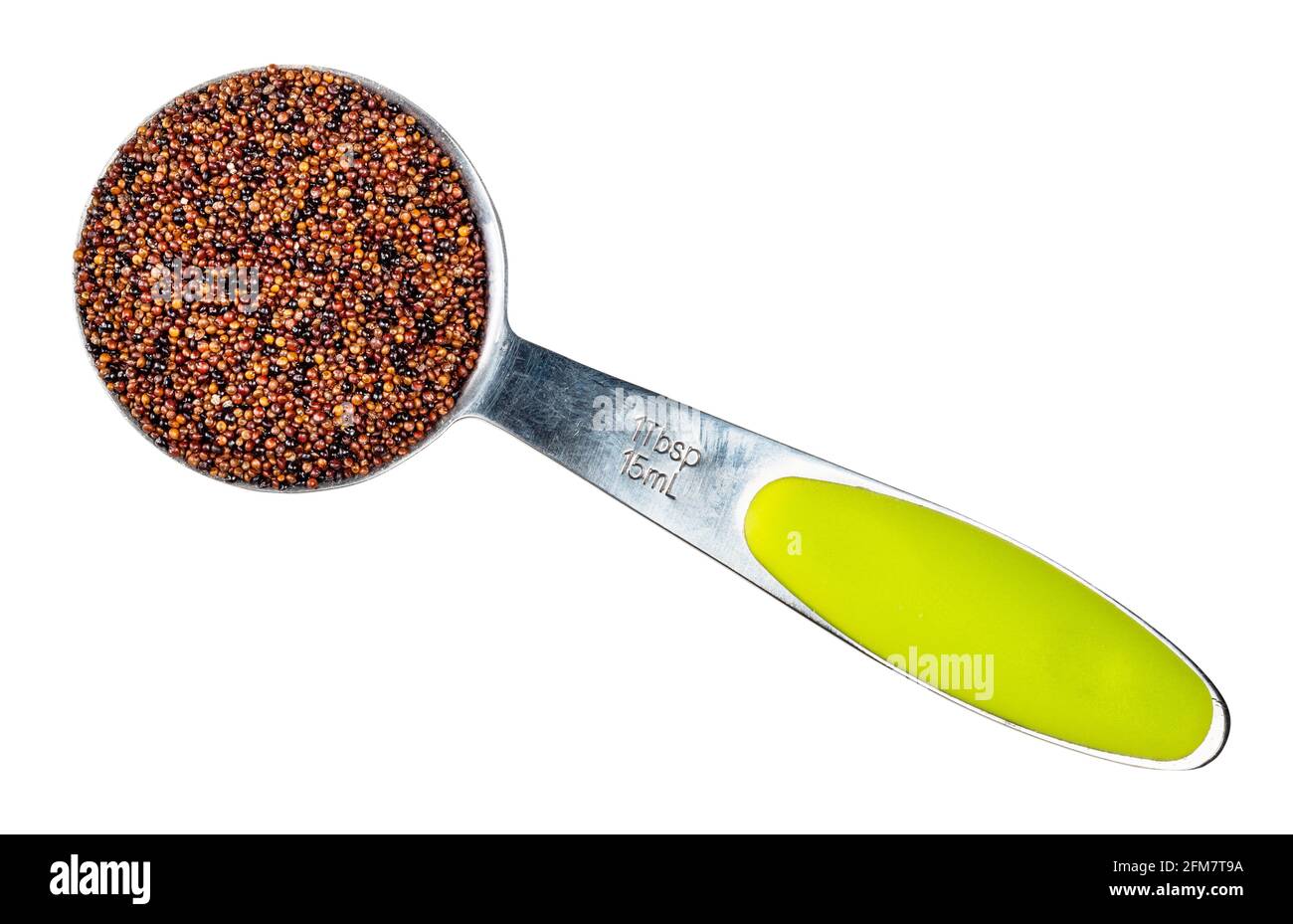 top view of canihua seeds in measuring spoon cutout on white background Stock Photo